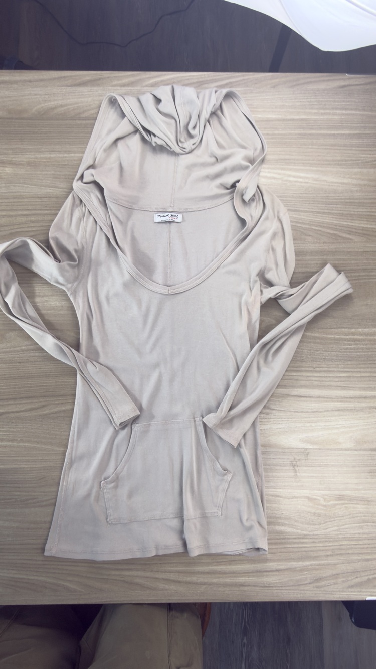 Michael Stars Women's Hoodie Tan One Size Fits Most Long Sleeve Pullover Tee